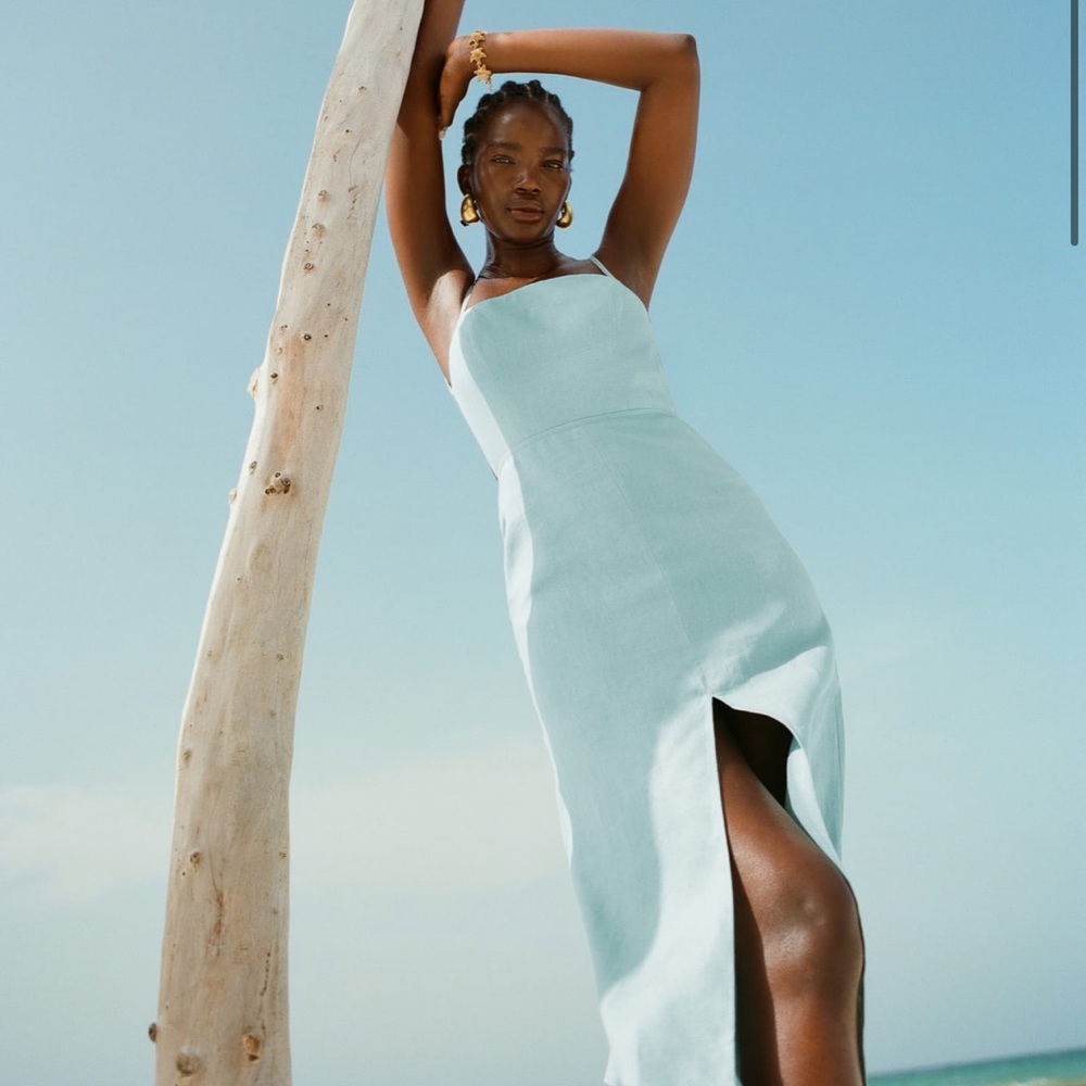 REFORMATION Nia Linen Dress Light Blue